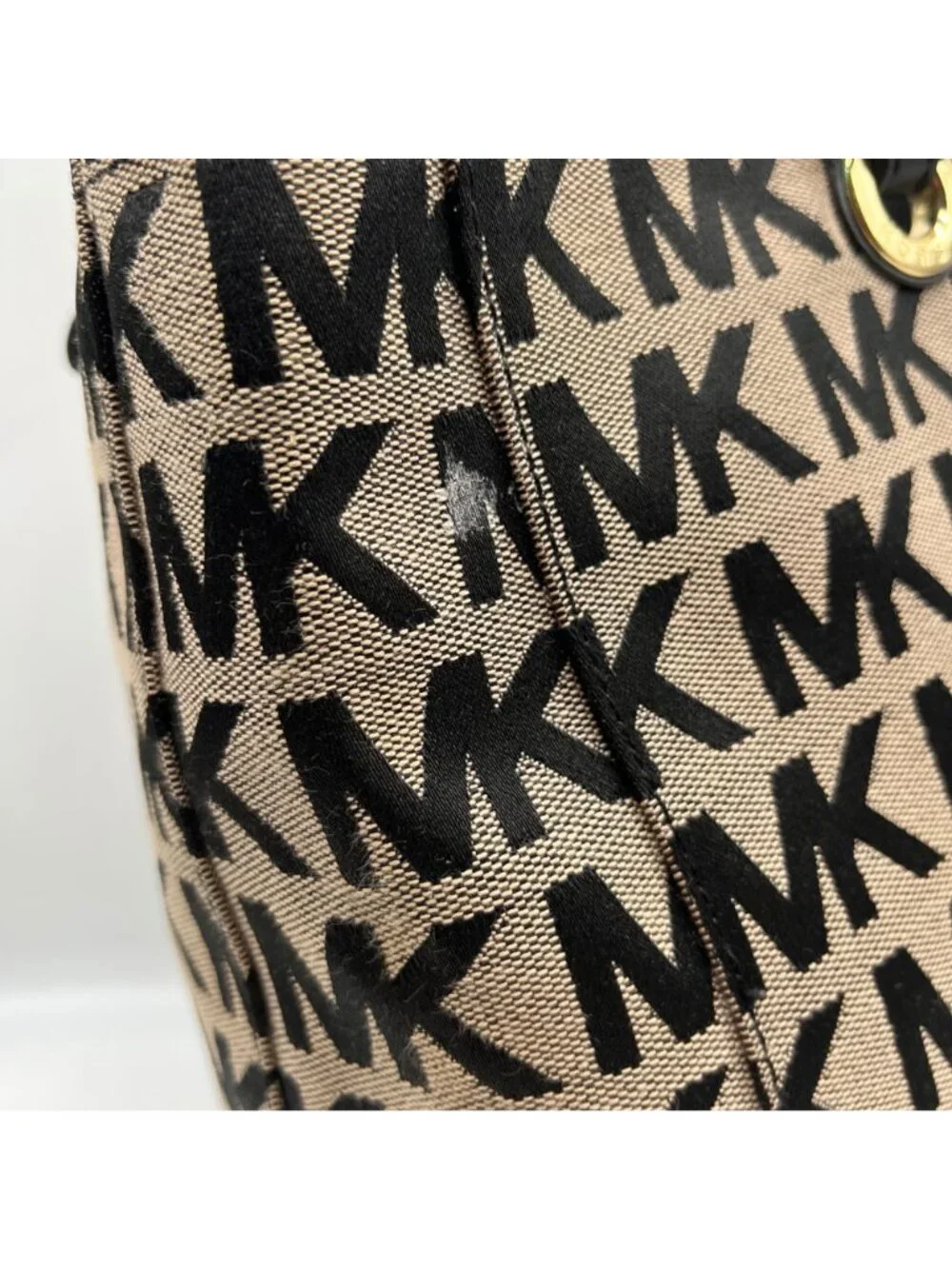 Michael Kors Khaki & Black Logo Print Canvas Jet Set Tote Bag - Picture 11 of 11